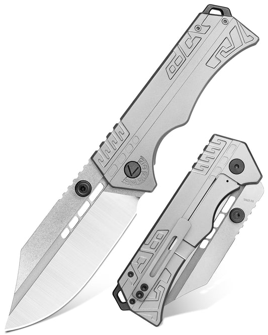 LOTHAR LORD Folding Knife, D2 Steel One-Handed Knife with Belt Clip, 420 Steel Handle, Large Outdoor Knife, Suitable for Collection