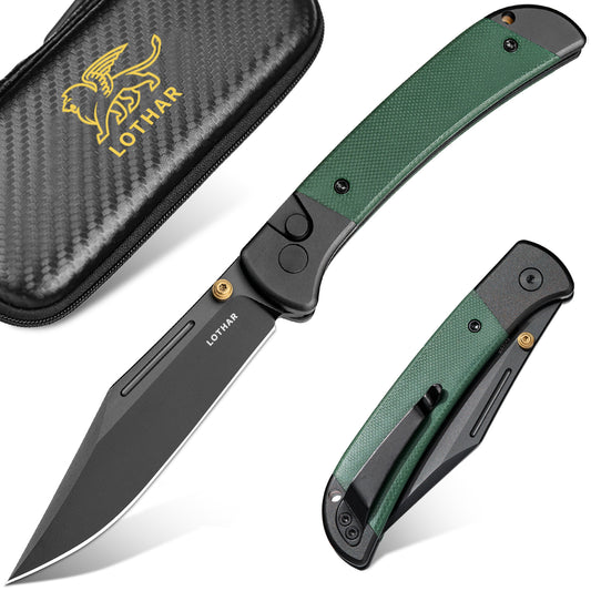 LOTHAR Falcon 3.43" VG10 Steel Blade Button Lock EDC Folding Pocket Knife with Clip