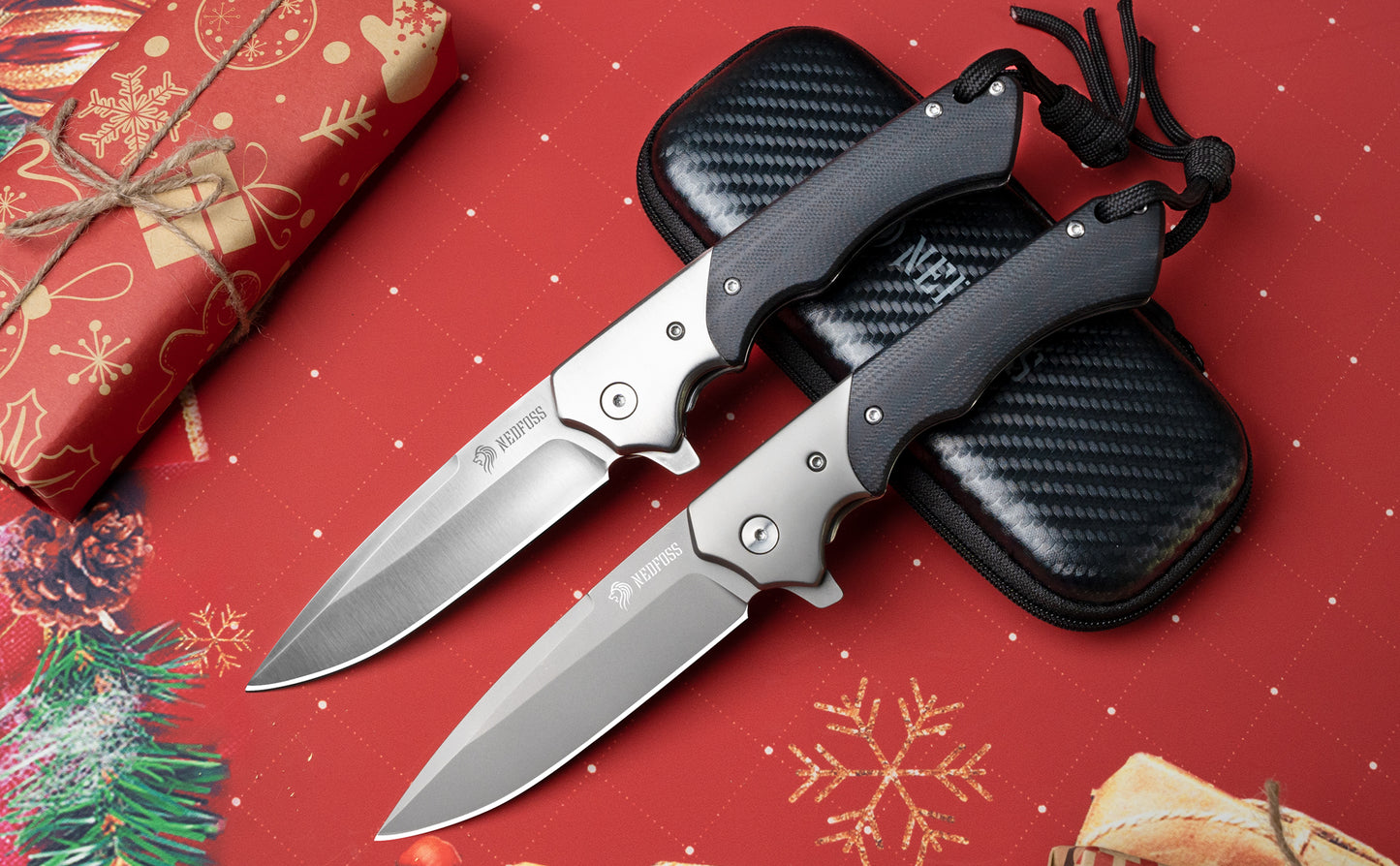 NedFoss SWAN Folding Knife Sharp, Pocket Knife, Sharp Folding Outdoor Knife Made of D2 Steel, Hunting Knife with G10 Handle, One-Handed Knife, Survival Folding Knife with Belt Clip