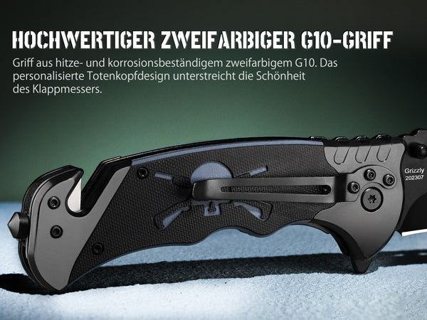 NedFoss GRIZZLY 3 IN 1 Pocket Knife, Rescue Knife with Seatbelt Cutter & Glass Breaker, Folding Knife with Belt Clip, Outdoor Survival Knife for Car, One-Handed Knife, Survival Knife, Rescue Knife