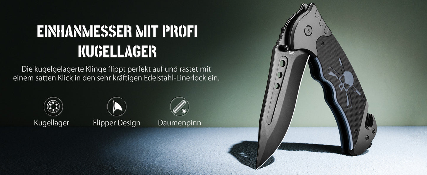 NedFoss GRIZZLY 3 IN 1 Pocket Knife, Rescue Knife with Seatbelt Cutter & Glass Breaker, Folding Knife with Belt Clip, Outdoor Survival Knife for Car, One-Handed Knife, Survival Knife, Rescue Knife