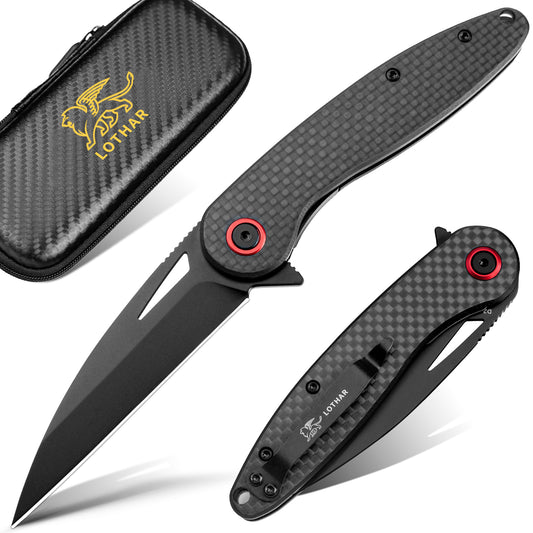 LOTHAR Seagull 3" D2 Steel Blade Liner Lock EDC Knife with Carbon Fiber Handle