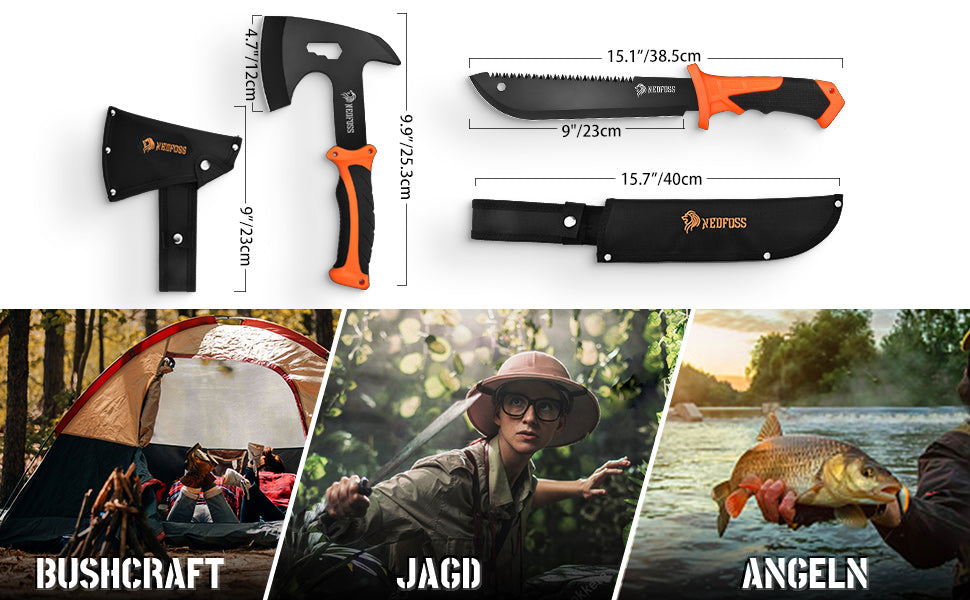 NedFoss JUNGLE AXES SET 2-piece Survival Outdoor Knife Set, Camping Knife Set incl. Camping Axe & Outdoor Knife