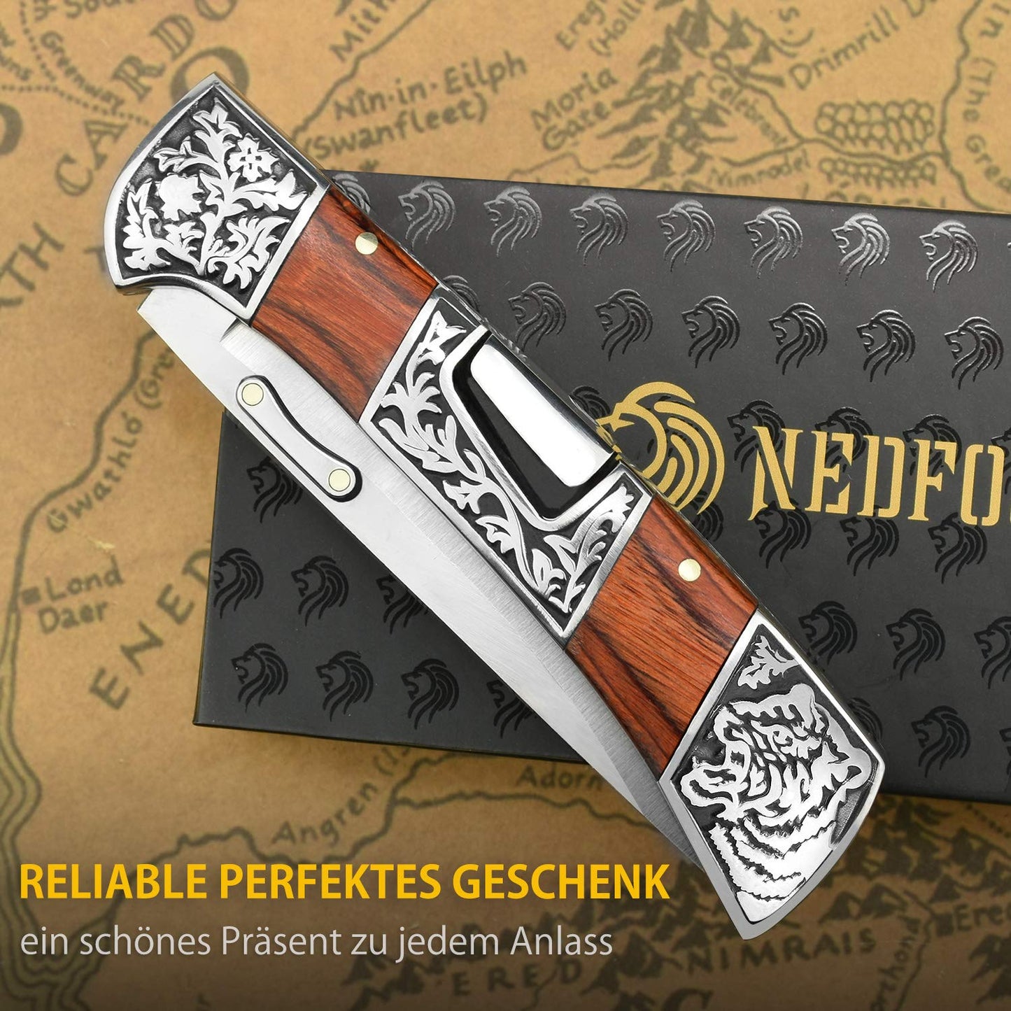 Nedfoss MERMAID Couteau de poche, couteau deux mains avec verrouillage arrière, couteau pliant avec clip de ceinture, pour camping, randonnée, camping, trekking, design élégant, cadeau parfait
