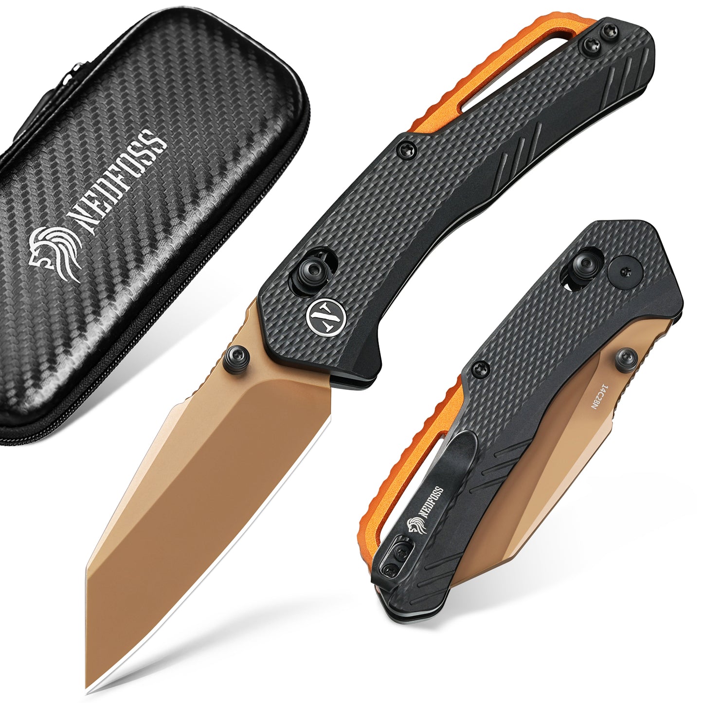 NedFoss KROKODIL Couteau pliant, couteau de poche en acier 14C28N de 7,5 cm avec Axis Lock, couteau à ouverture à une main avec manche G10, couteau d'extérieur avec clip de ceinture, couteau de survie pour le quotidien, collection et cadeau