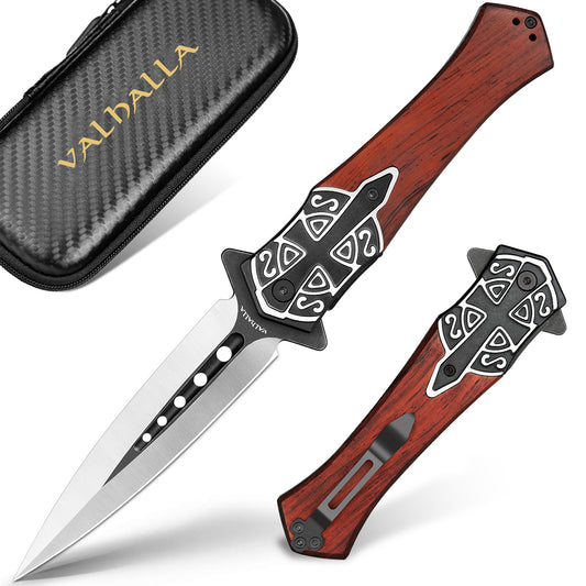 LOTHAR PASTOR 2 Folding Knives, D2 Steel One-Handed Knife with Belt Clip, Pocket Knife with 3D Embossed Relief Engraving, Liner Lock, Suitable for Collection