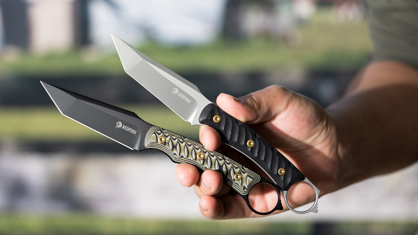NedFoss PIONEER Hunting Knife, 8.5cm 14C28N Steel Full Tang Legal Outdoor Knife with G10 Handle & Adjustable Clip, Small Survival Knife with Kydex Sheath, Bushcraft Knife 42a Compliant, EDC Knife