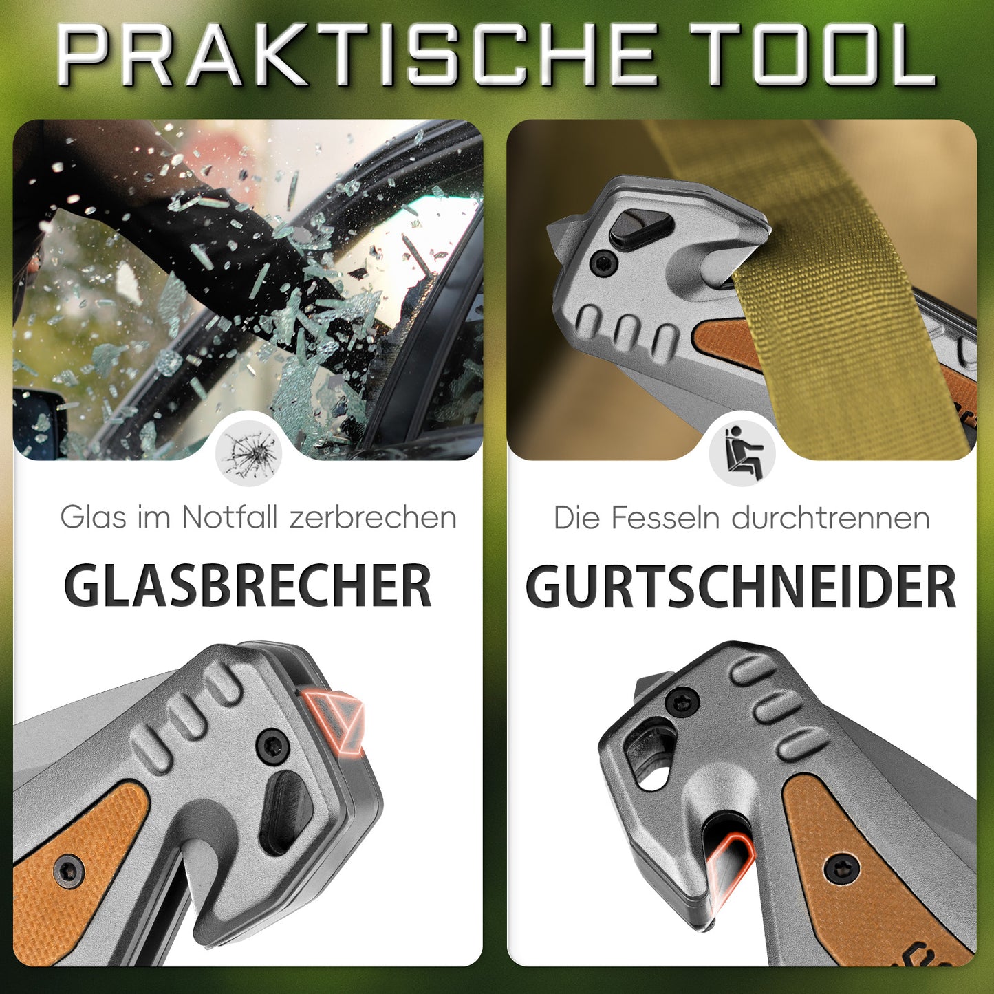 NedFoss DA169 Folding Knife, 9.5 CM Pocket Knife with Belt Cutter & Glass Breaker & Bottle Opener, One-Handed Knife with Liner Lock & Ball Bearings, Rescue Knife for Car, Survival Rescue Knife Outdoor
