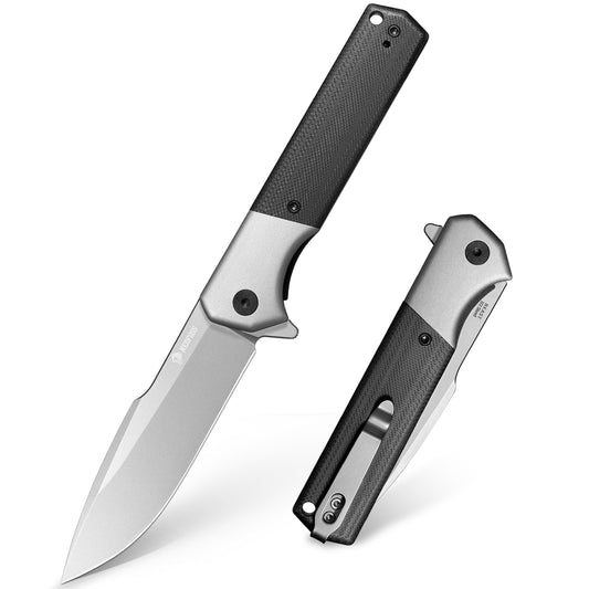 NedFoss BEAST Folding Knife, 10cm D2 Steel Blade, Large Pocket Knife, G10 Handle, Sharp One-Handed Knife with Sheath