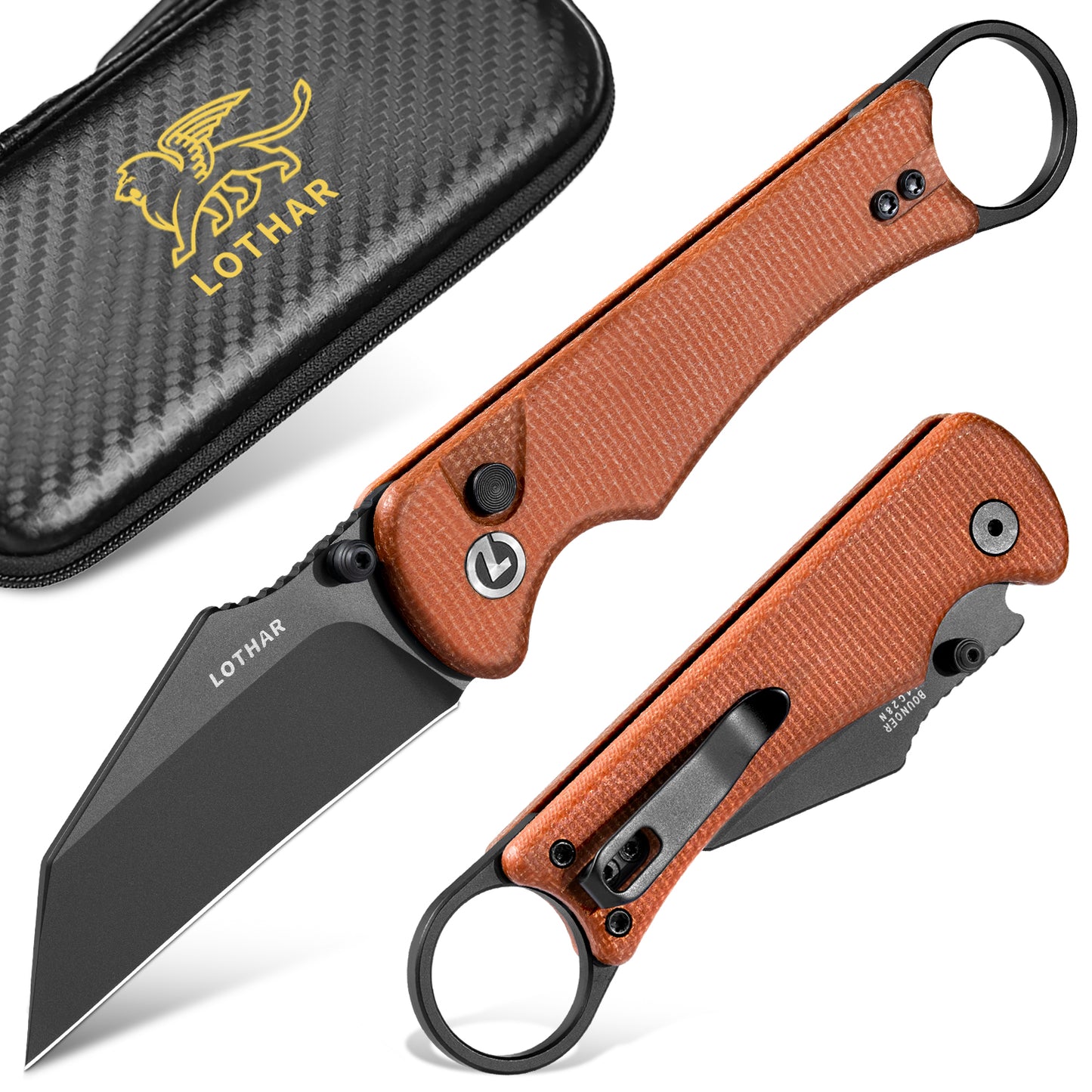 LOTHAR BOUNCER 2.48" 14C28N Steel Tactical Folding Knife with Micarta Handle, Reversible Pocket Clip