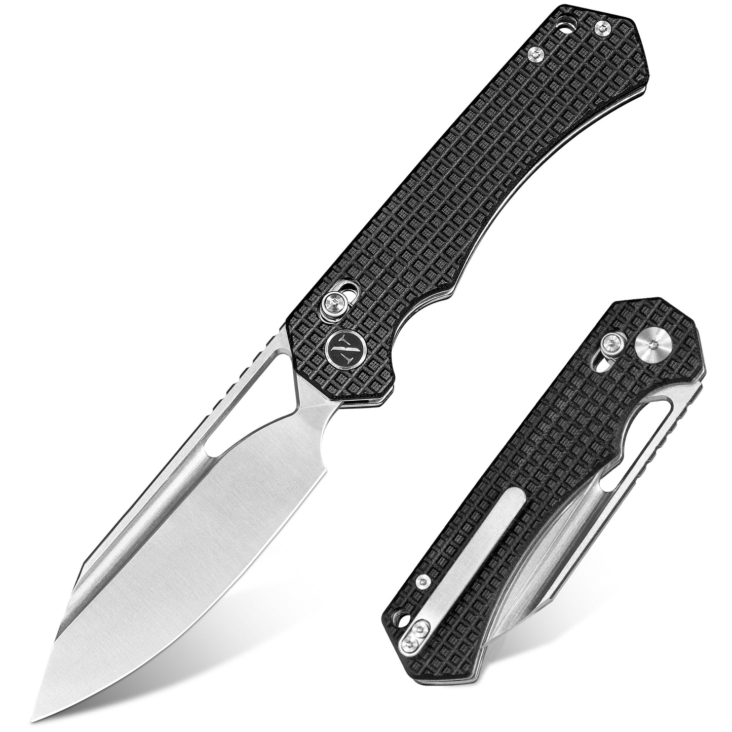 NedFoss COUGAR Couteau Pliant, Couteau de Poche 8,7cm Acier 14C28N avec Verrouillage Crossbar-Lock, Couteau à Ouverture à Une Main avec Manche G10, Couteau d'Extérieur avec Clip de Ceinture, Couteau de Survie pour Quotidien, Collection & Cadeau