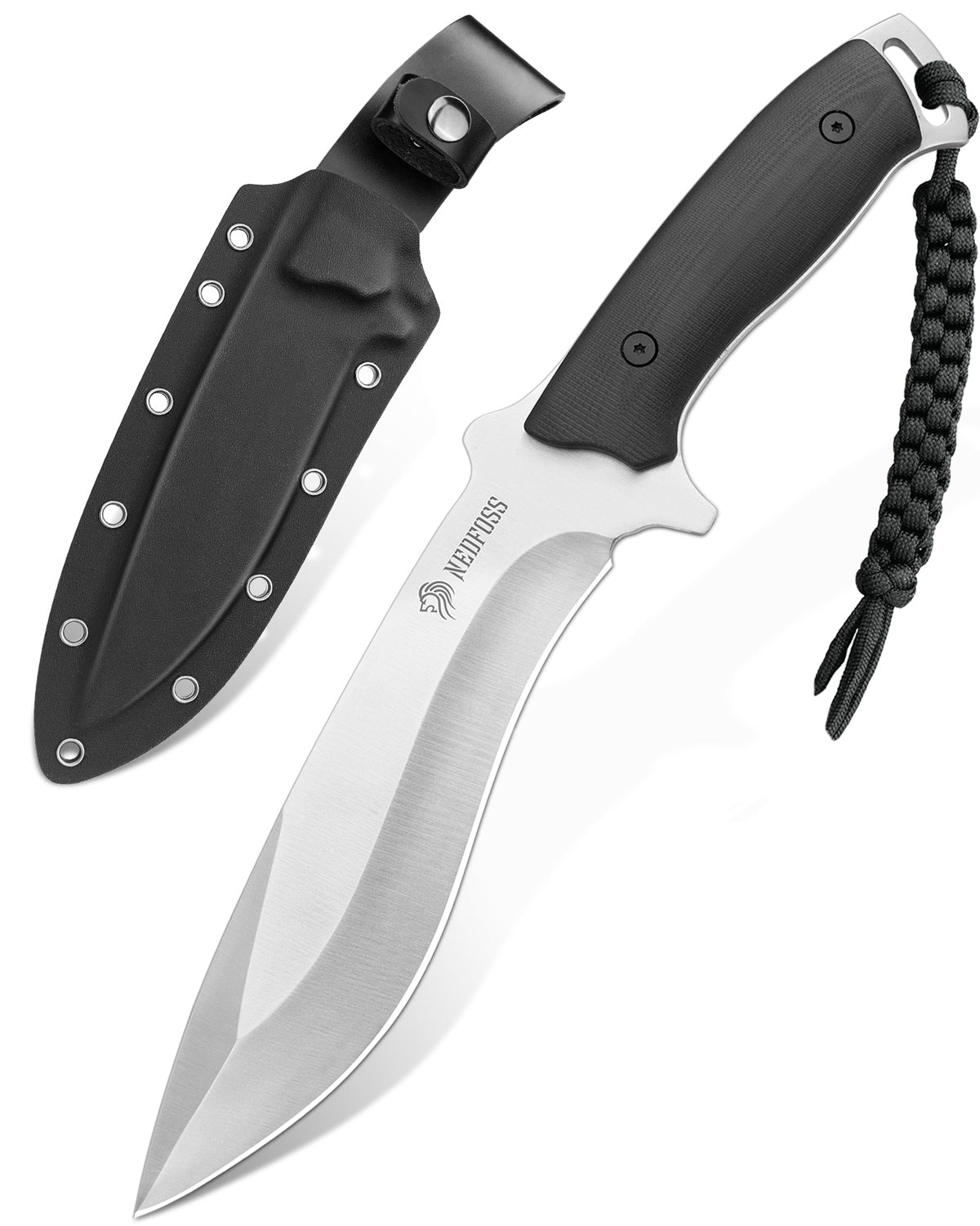 NedFoss BIG-DOG Outdoor Knife, 16.5CM Full Tang Hunting Knife with Kydex Sheath & G10 Handle, 5.5CM Thick Large Survival Knife