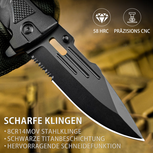 NedFoss DA75 Professional Rescue Knife, 10cm Folding Knife with Seatbelt Cutter & Glass Breaker, Pocket Knife with Liner Lock & Ball Bearings, One-Handed Knife for Car, Outdoor Emergency Knife with Belt Clip