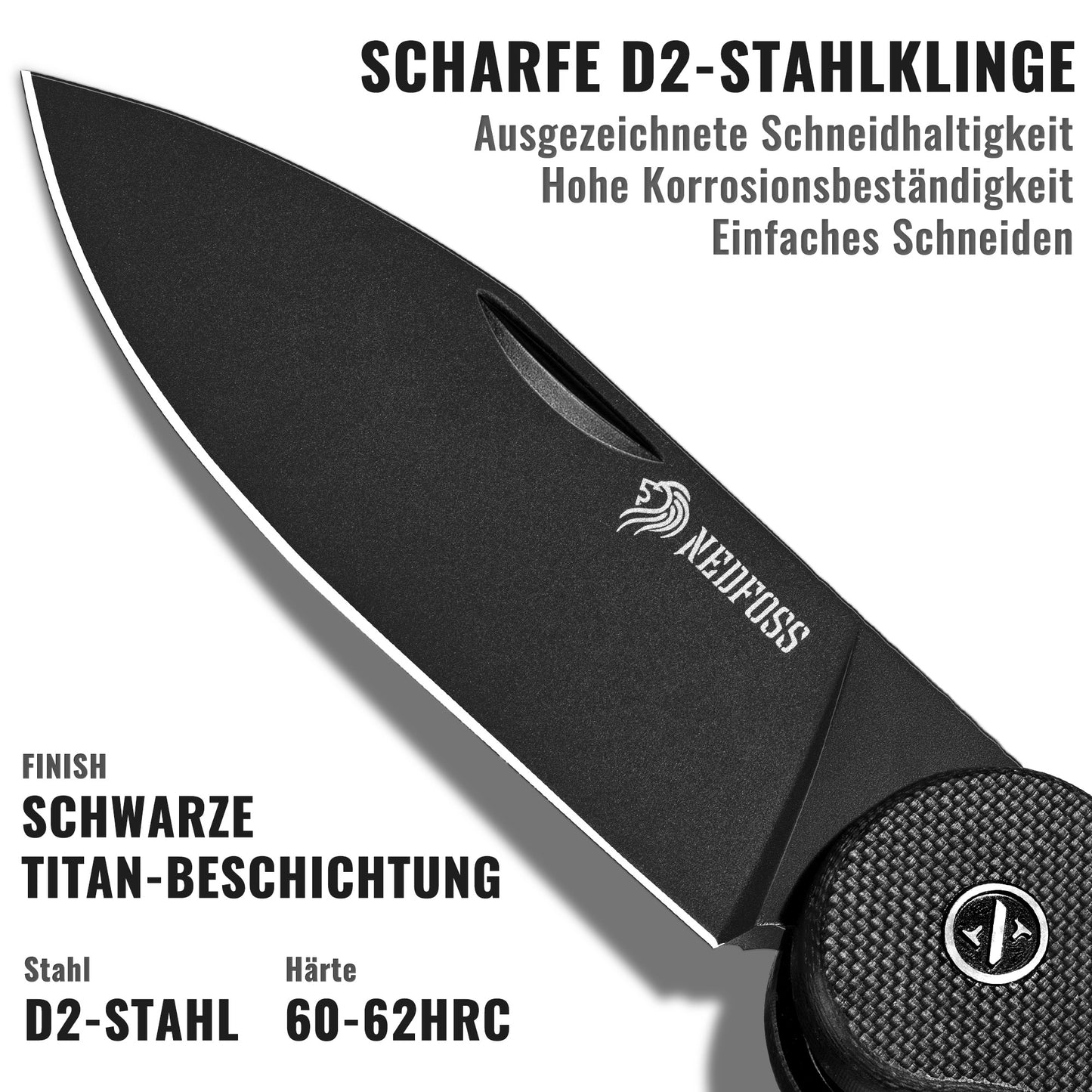 NedFoss BROMBEERE Couteau Pliant, Couteau de Poche en Acier D2 avec Manche G10 et Clip, Couteau Pliant Légal avec Liner Lock et Roulement à Billes, Couteau EDC pour Usage Quotidien, Collection et Cadeau