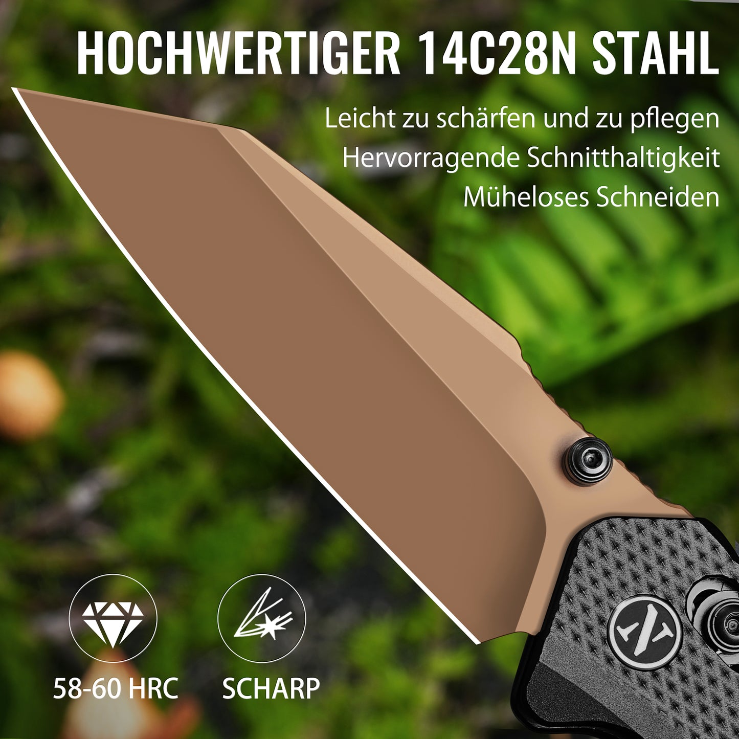 NedFoss KROKODIL Couteau pliant, couteau de poche en acier 14C28N de 7,5 cm avec Axis Lock, couteau à ouverture à une main avec manche G10, couteau d'extérieur avec clip de ceinture, couteau de survie pour le quotidien, collection et cadeau