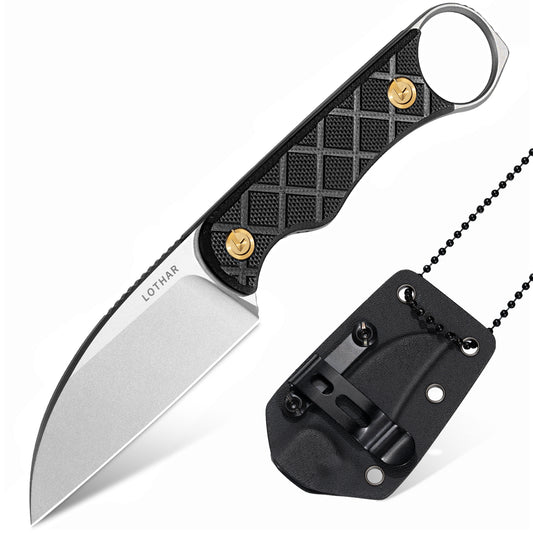 LOTHAR BEAVER Neck Knife, 14C28N Steel Full Tang Small Fixed Blade Knife with G10 Handle, Outdoor Mini Knife with Kydex Sheath and Belt Clip