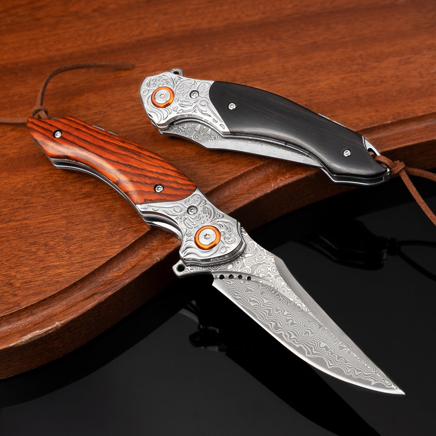 LOTHAR TUNA Damascus Folding Knife, Damascus Pocket Knife Made of 67 Layers of VG10 Damascus Steel, One-Handed Knife with Sharp Blade and Rosewood Handle, Belt Clip, for Collection or Gift