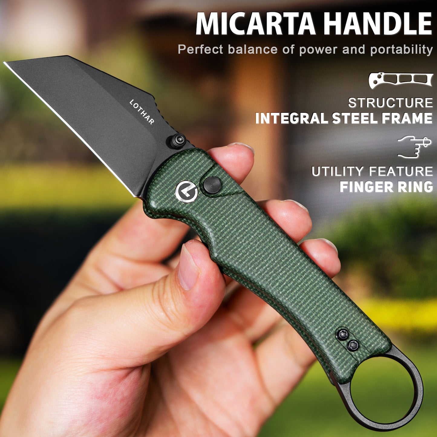 LOTHAR BOUNCER 2.48" 14C28N Steel Tactical Folding Knife with Micarta Handle, Reversible Pocket Clip