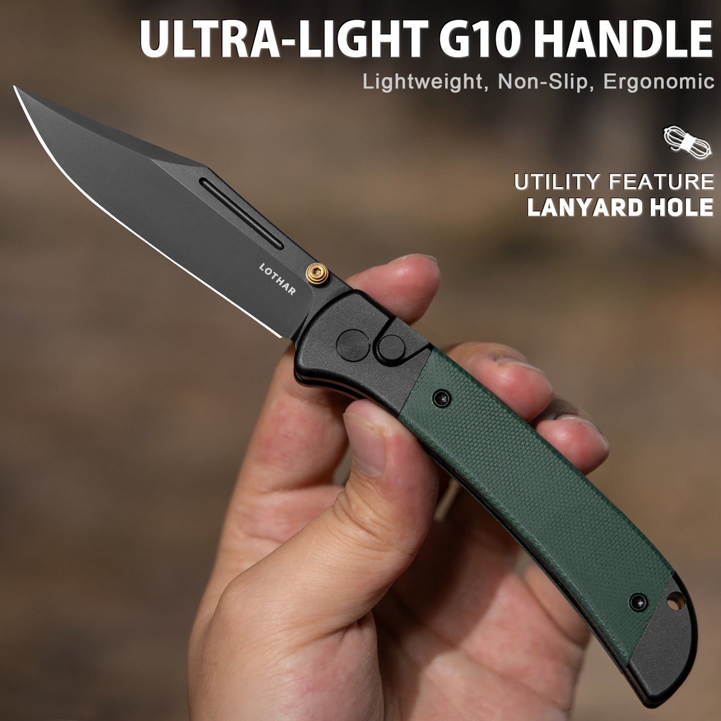 LOTHAR Falcon 3,43" Lame en acier VG10, couteau de poche pliant EDC avec fermeture à bouton et clip