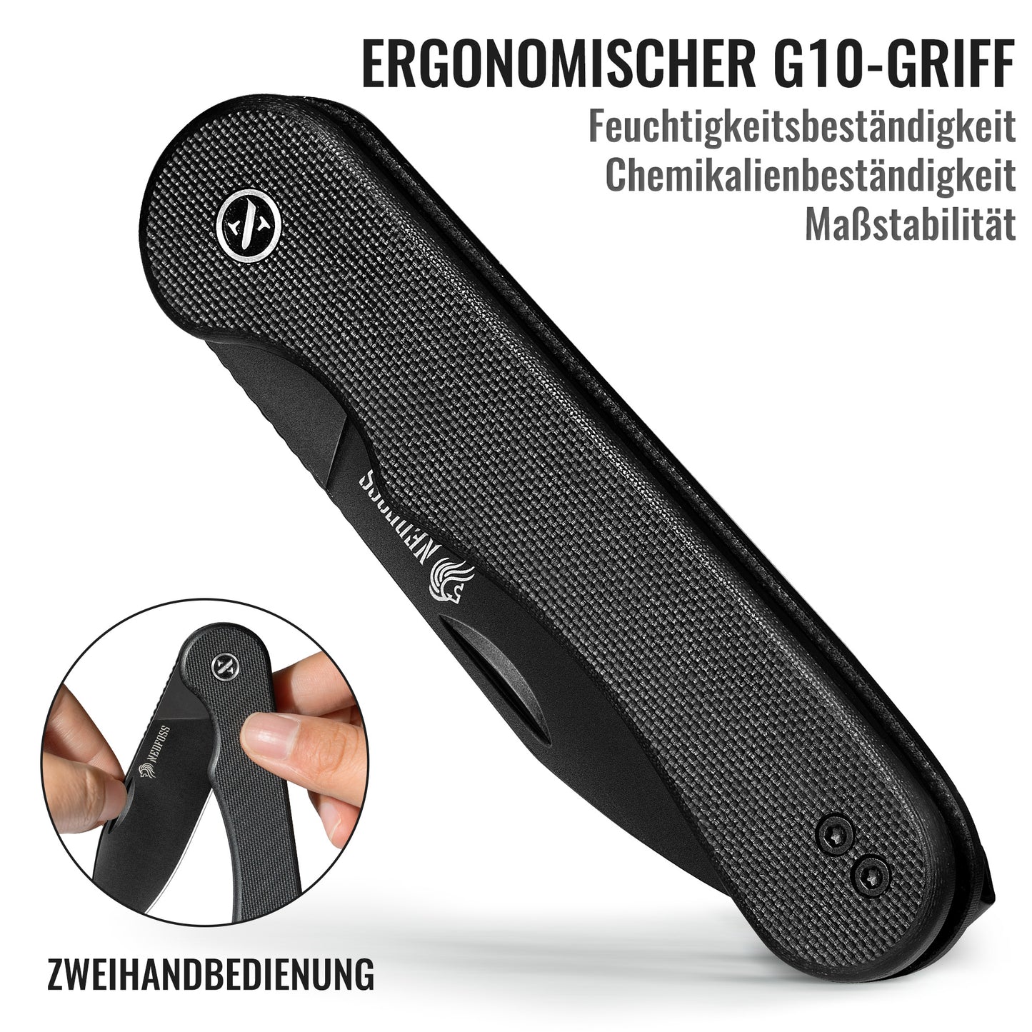 NedFoss BROMBEERE Couteau Pliant, Couteau de Poche en Acier D2 avec Manche G10 et Clip, Couteau Pliant Légal avec Liner Lock et Roulement à Billes, Couteau EDC pour Usage Quotidien, Collection et Cadeau