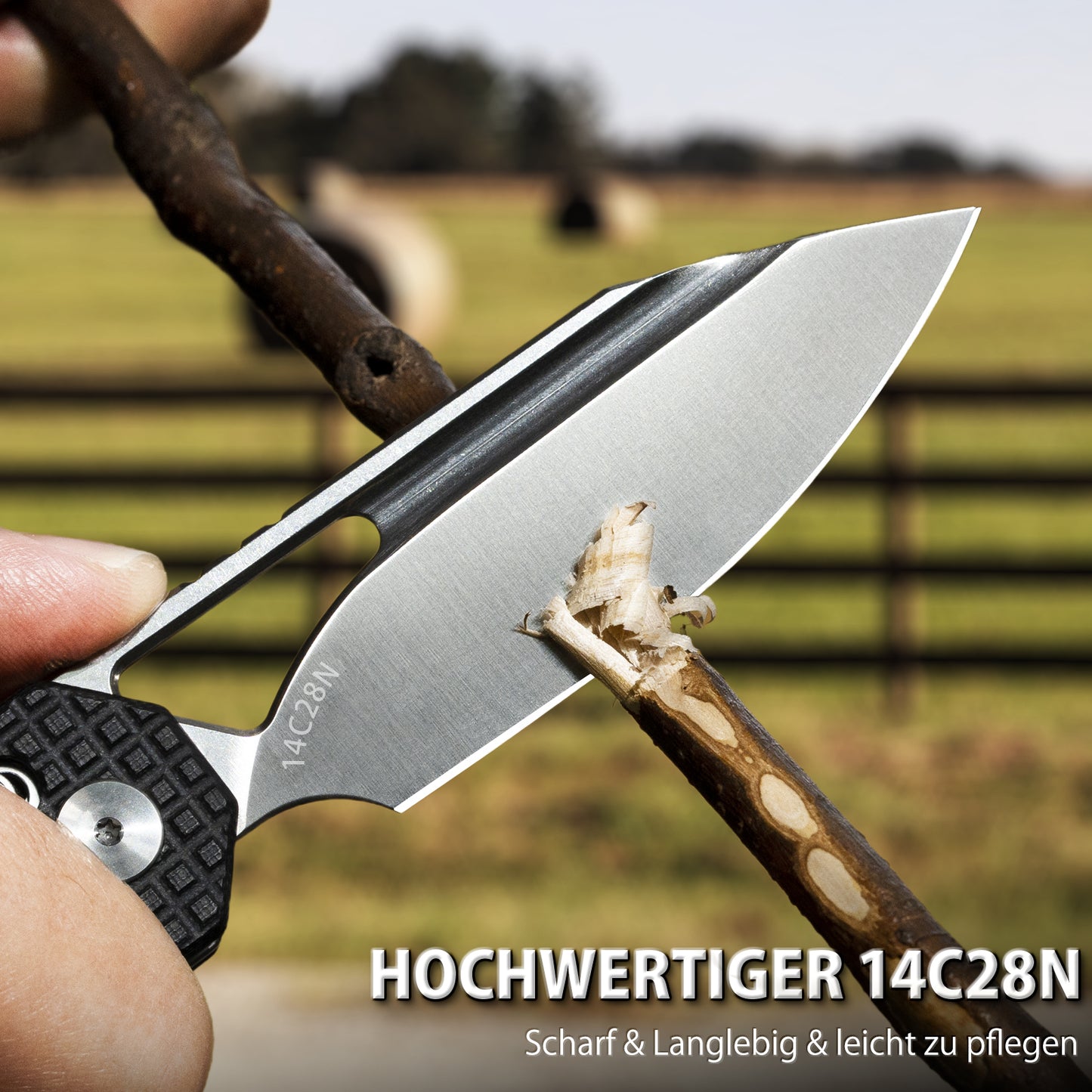 NedFoss COUGAR Couteau Pliant, Couteau de Poche 8,7cm Acier 14C28N avec Verrouillage Crossbar-Lock, Couteau à Ouverture à Une Main avec Manche G10, Couteau d'Extérieur avec Clip de Ceinture, Couteau de Survie pour Quotidien, Collection & Cadeau
