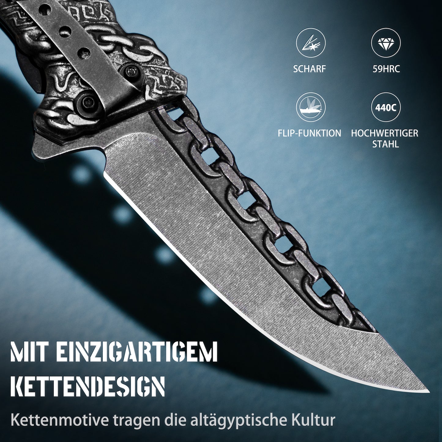 NedFoss CHAIN Folding Knife, Sharp Pocket Knife, Outdoor Knife with Unique Appearance, Outdoor Knife, Camping Knife with Liner Lock