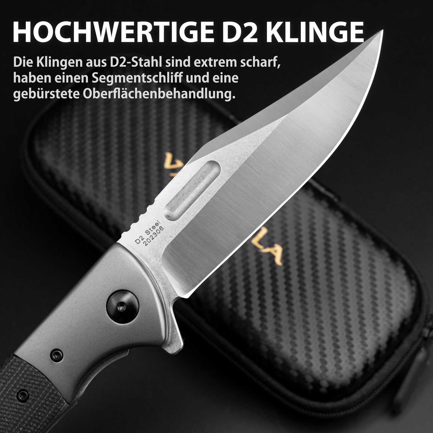LOTHAR PTEROSAUR Couteau pliant, couteau à ouverture à une main en acier D2 avec manche Micarta, couteau de poche avec clip de ceinture, couteau d'extérieur, convient pour la collection