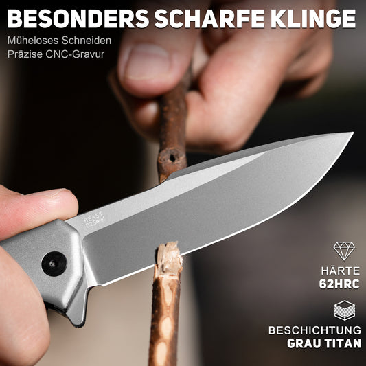 NedFoss BEAST Folding Knife, 10cm D2 Steel Blade, Large Pocket Knife, G10 Handle, Sharp One-Handed Knife with Sheath