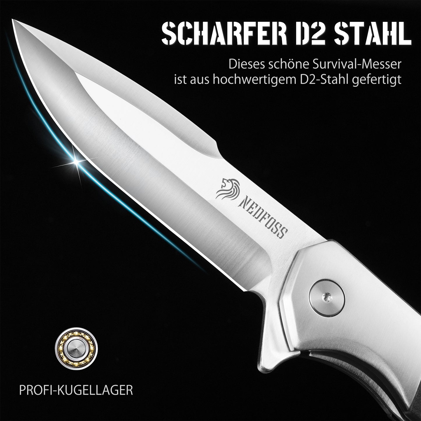 NedFoss BEAST Folding Knife, 10cm D2 Steel Blade Pocket Knife with G10 Handle, One-Handed Knife with Liner Lock & Ball Bearings, Outdoor Knife with Clip, Survival Knife for Collection & Gift