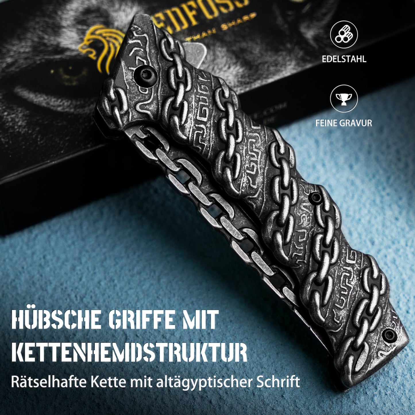 NedFoss CHAIN Folding Knife, Sharp Pocket Knife, Outdoor Knife with Unique Appearance, Outdoor Knife, Camping Knife with Liner Lock