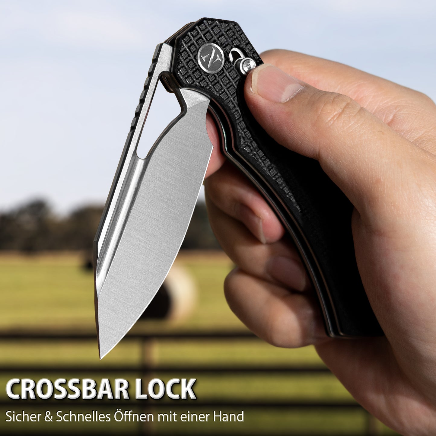 NedFoss COUGAR Couteau Pliant, Couteau de Poche 8,7cm Acier 14C28N avec Verrouillage Crossbar-Lock, Couteau à Ouverture à Une Main avec Manche G10, Couteau d'Extérieur avec Clip de Ceinture, Couteau de Survie pour Quotidien, Collection & Cadeau