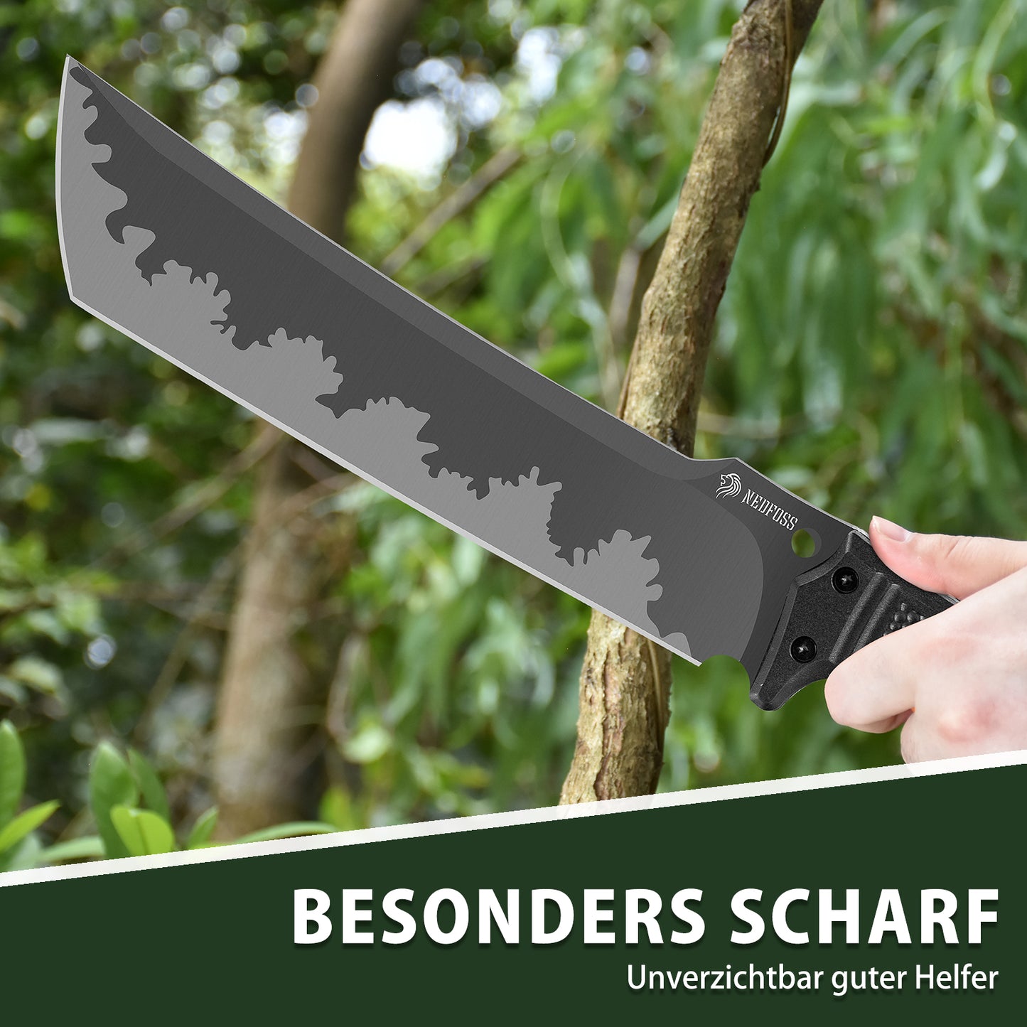 NedFoss Machette FÖRSTER, grande machette de survie FULL TANG de 37,5 cm en une seule pièce d'acier avec étui, couteau d'extérieur aiguisé, couteau de brousse pour le jardinage, le bushcraft et l'extérieur