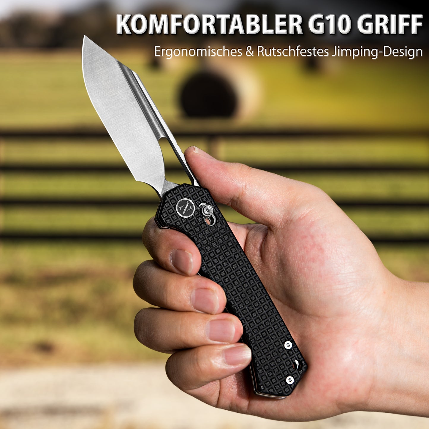 NedFoss COUGAR Folding Knife, 8.7cm 14C28N Steel Pocket Knife with Crossbar Lock, One-Handed Knife with G10 Handle, Outdoor Knife with Belt Clip, Survival Knife for Everyday Use, Collection & Gift