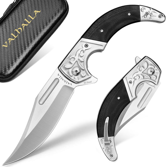 LOTHAR D2 Steel Folding Knife, One-Handed Knife with G10 Handle, Pocket Knife with Belt Clip, Large Outdoor Knife, Suitable for Collection (TYRANNOSAURUS REX)