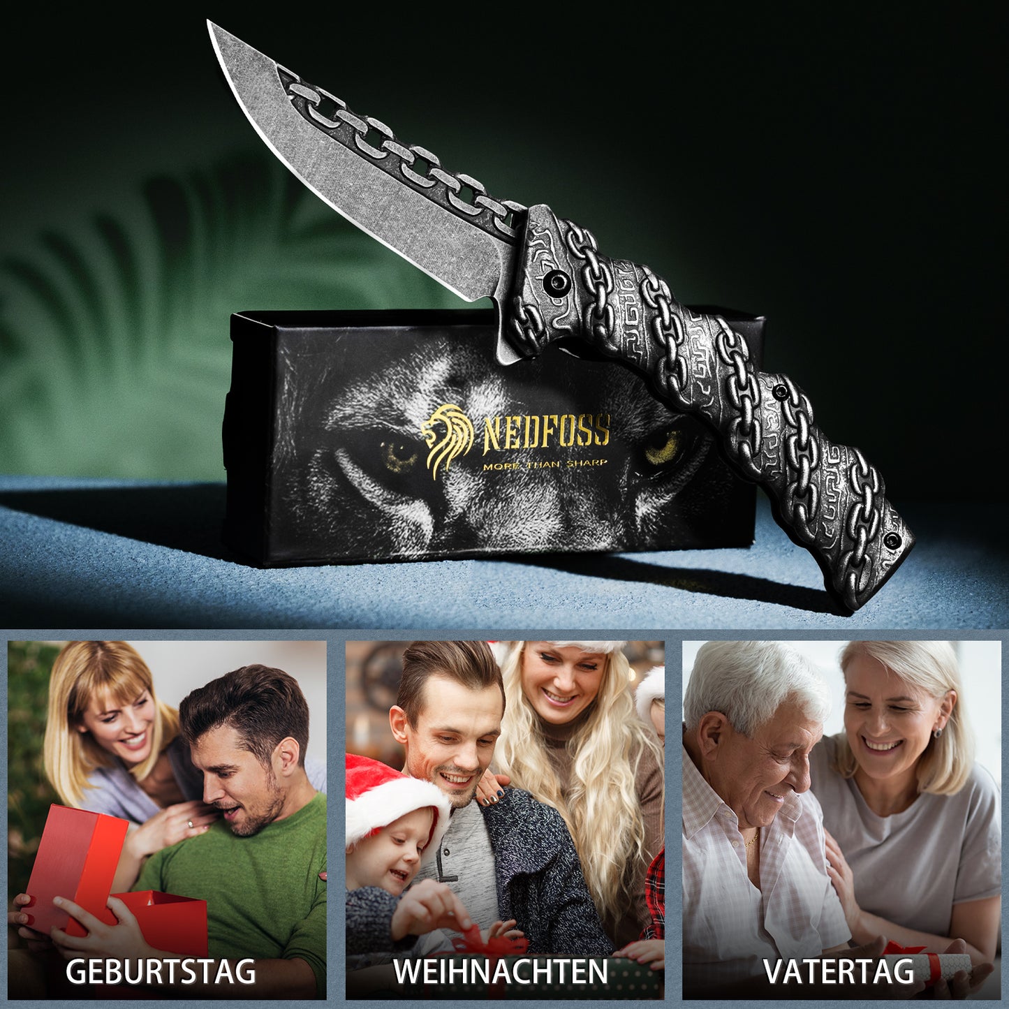 NedFoss CHAIN Folding Knife, Sharp Pocket Knife, Outdoor Knife with Unique Appearance, Outdoor Knife, Camping Knife with Liner Lock