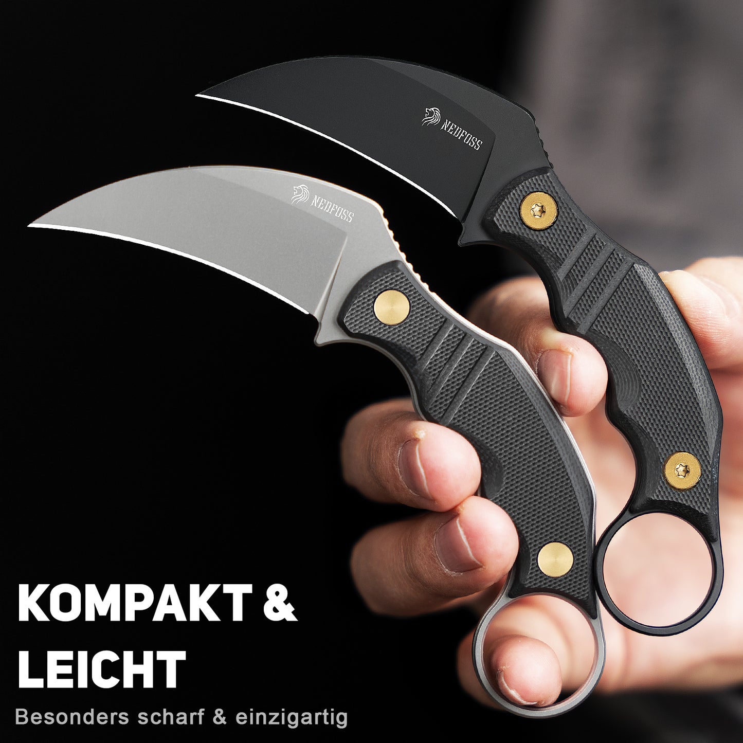 NedFoss Couteau de cou VULTURE, 6 cm Acier 14C28N FULL TANG Couteau d'extérieur Survie avec manche G10 et étui Kydex, mini couteau fixe dans une boîte cadeau pour collection, camping