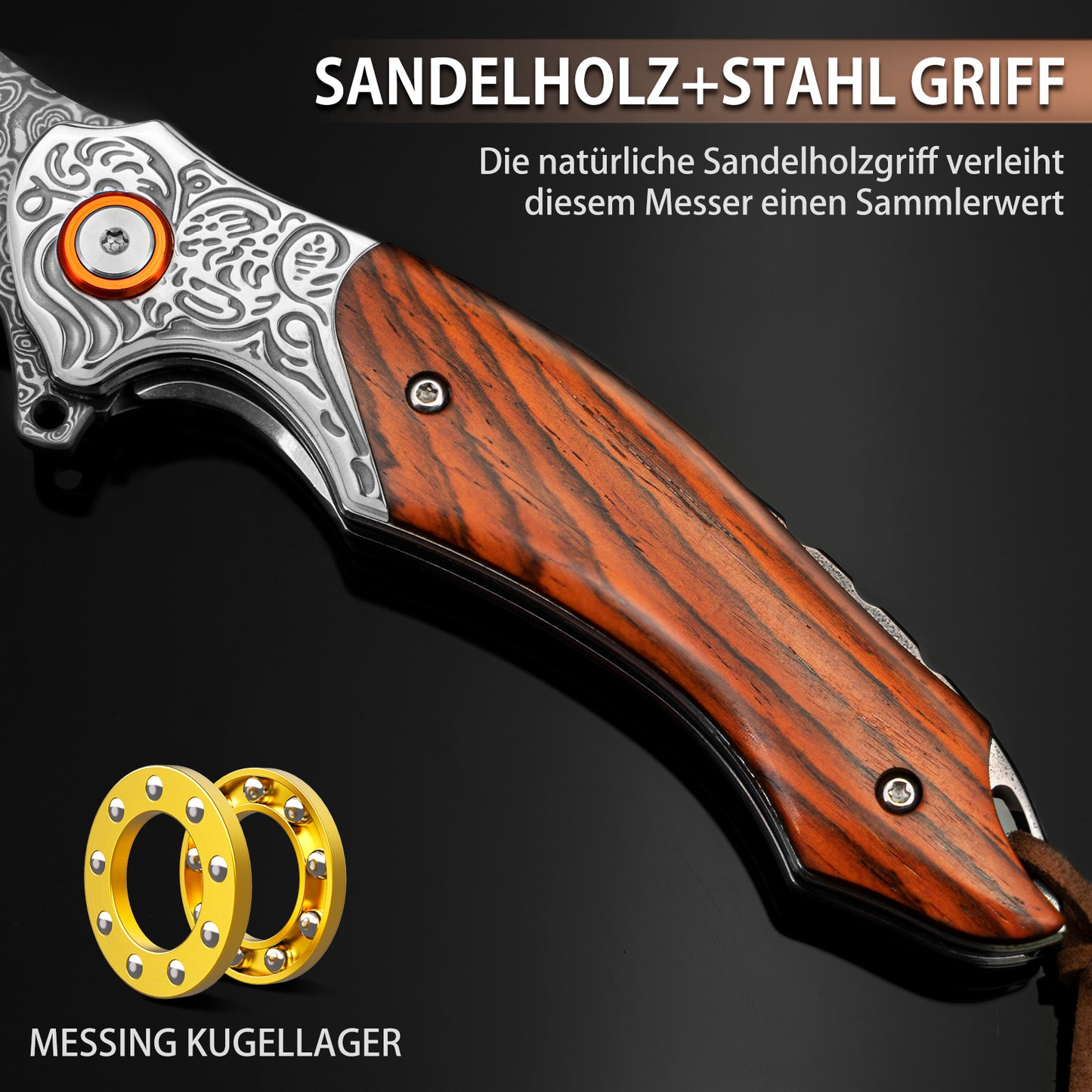 LOTHAR TUNA Damascus Folding Knife, Damascus Pocket Knife Made of 67 Layers of VG10 Damascus Steel, One-Handed Knife with Sharp Blade and Rosewood Handle, Belt Clip, for Collection or Gift