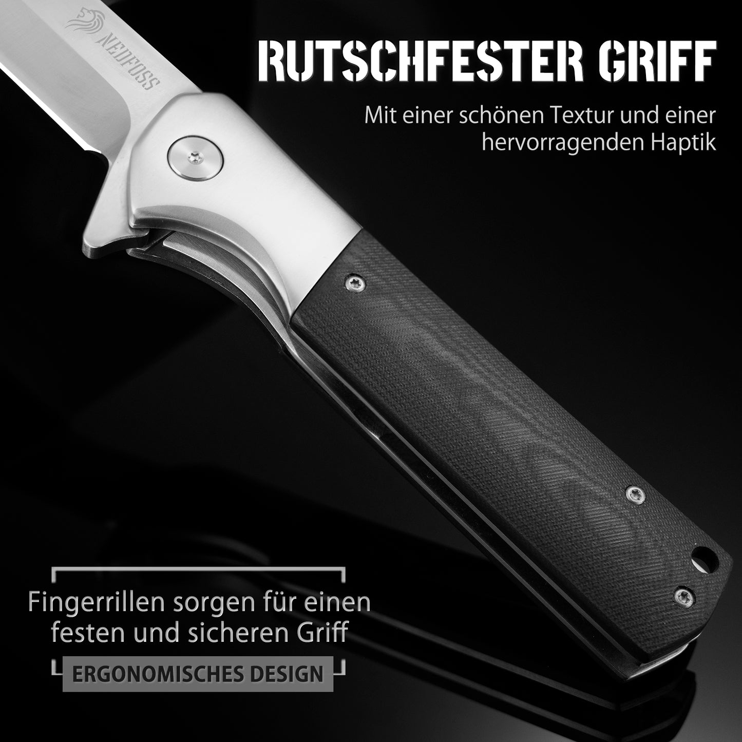 NedFoss BEAST Folding Knife, 10cm D2 Steel Blade Pocket Knife with G10 Handle, One-Handed Knife with Liner Lock & Ball Bearings, Outdoor Knife with Clip, Survival Knife for Collection & Gift