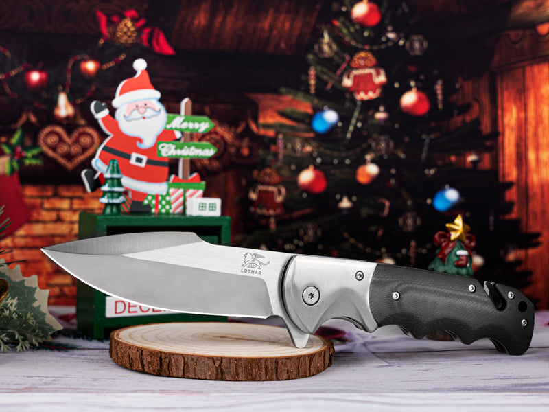 LOTHAR SMAUG Rescue Knife, 9.4CM Folding Knife Made of D2 Steel with Glass Breaker & Seatbelt Cutter, G10 Handle One-Handed Knife with Clip, Robust Outdoor Knife, Rescue Knife for Camping, Hunting, Emergencies