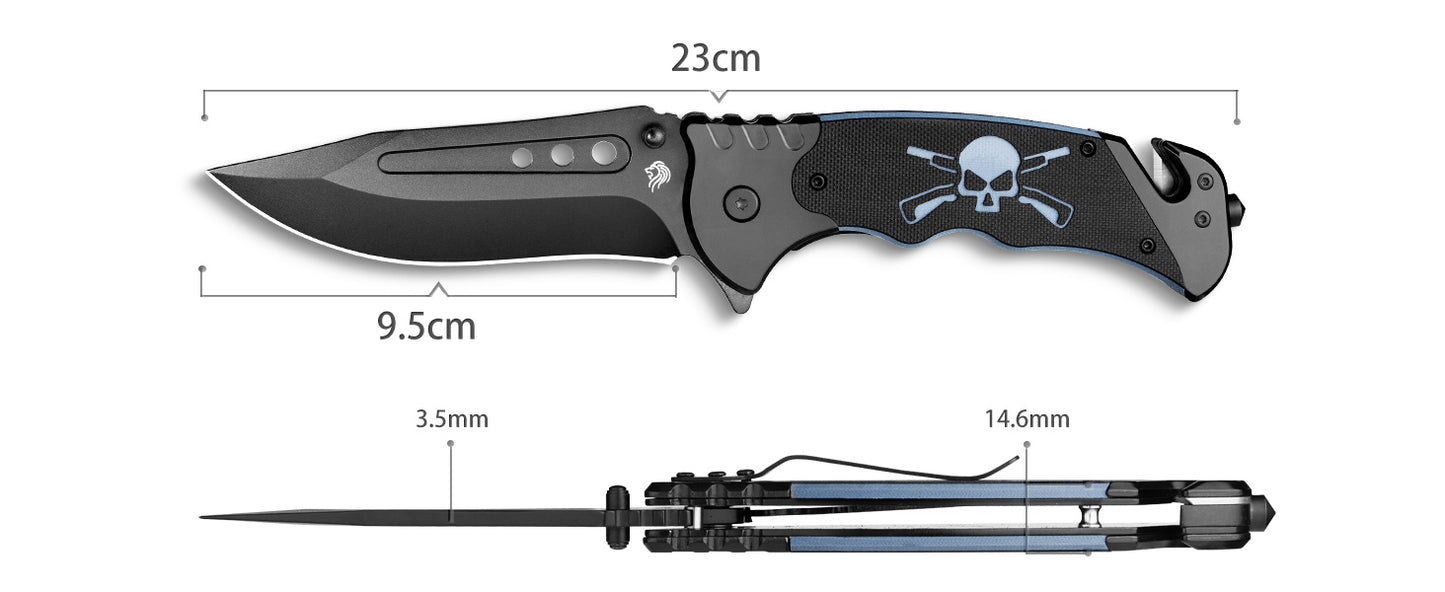 NedFoss GRIZZLY Couteau de poche 3 EN 1, couteau de sauvetage avec coupe-ceinture et brise-vitre, couteau pliant avec clip ceinture, couteau de survie extérieur pour voiture, couteau à une main, couteau de survie, couteau de sauvetage