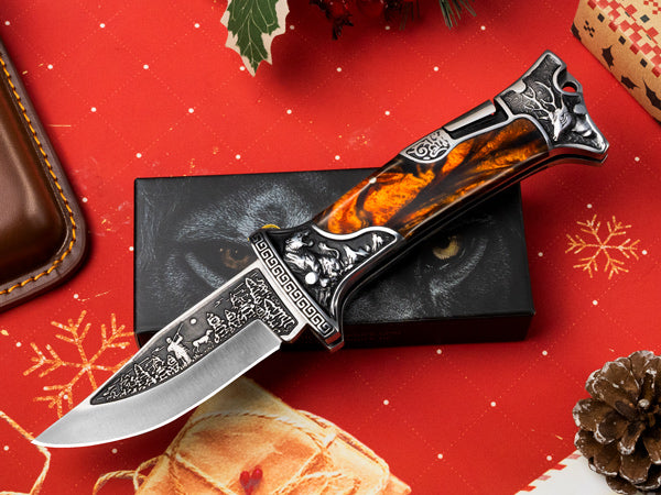 Nedfoss TIGER ROAR Two-Hand Folding Knife, TIGER ROAR Pocket Knife with Belt Clip, EDC Knife with Back Lock, Outdoor & Hunting Folding Knife in Beautiful Design, Sharp