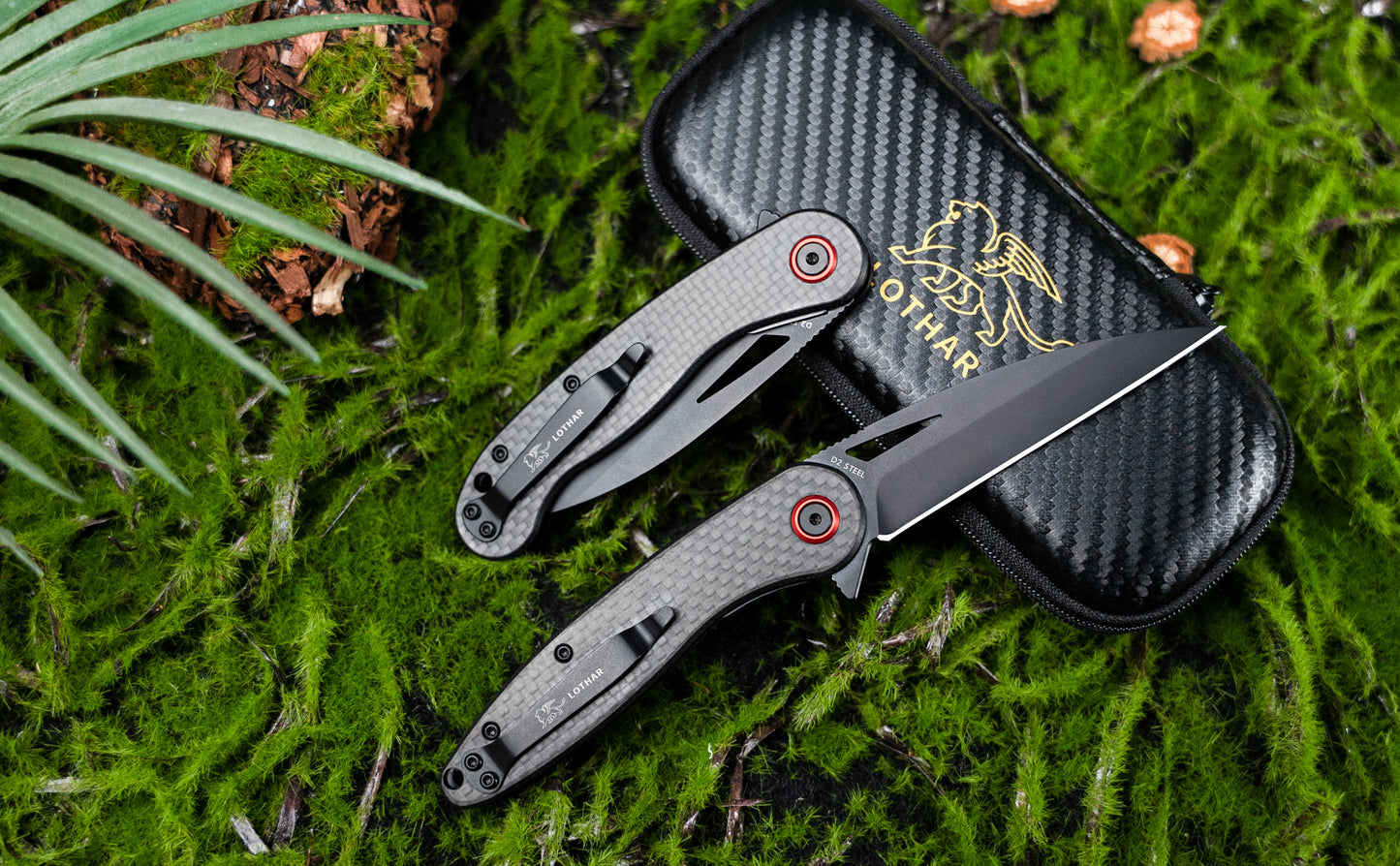 LOTHAR Seagull 3" D2 Stahlklinge Liner Lock EDC Messer mit Carbonfasergriff