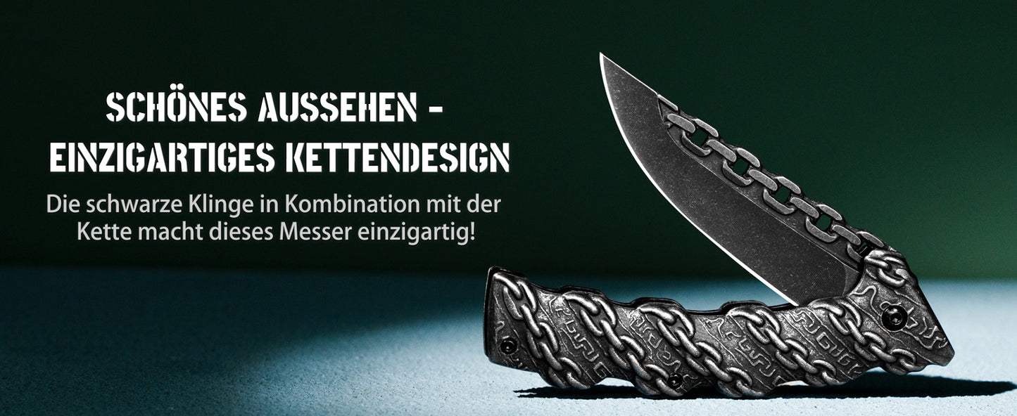 NedFoss CHAIN Folding Knife, Sharp Pocket Knife, Outdoor Knife with Unique Appearance, Outdoor Knife, Camping Knife with Liner Lock