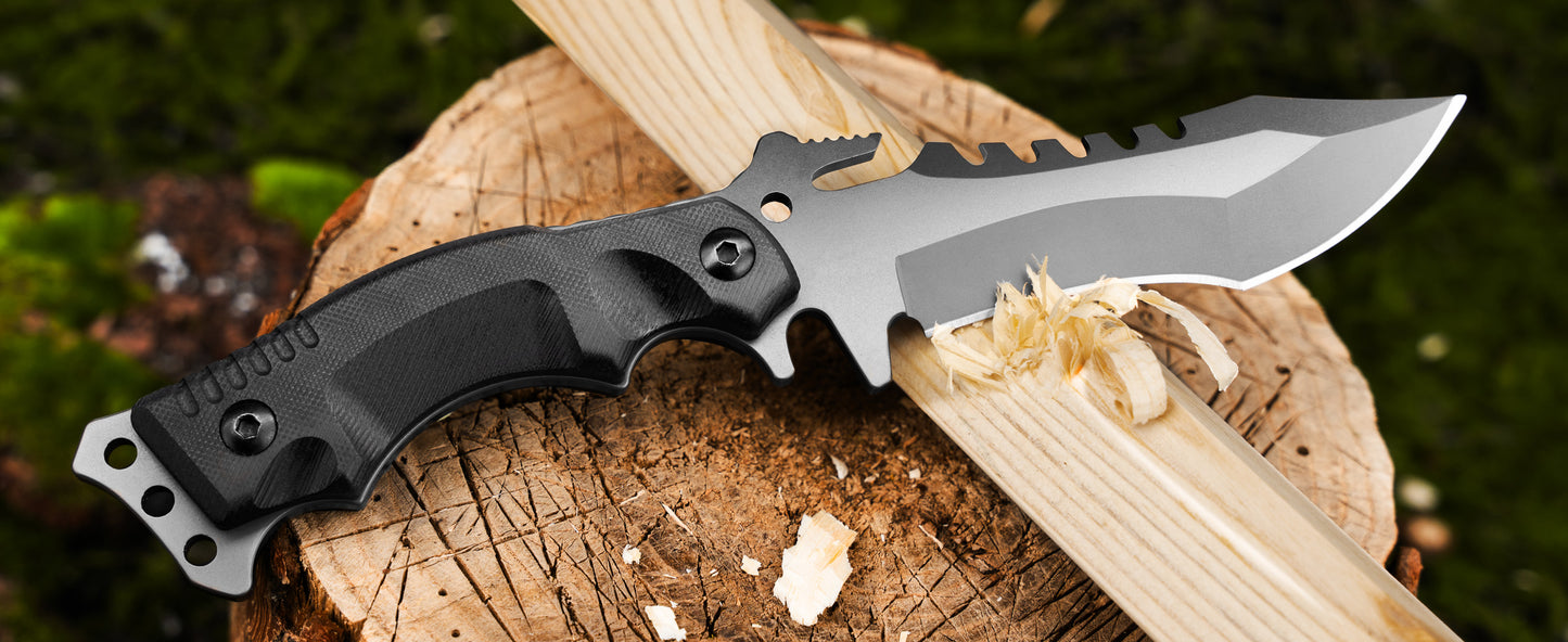 NedFoss WOLF Outdoor Survival Knife, Tactical Belt Knife, Survival Bushcraft Knife, Premium Quality, Black