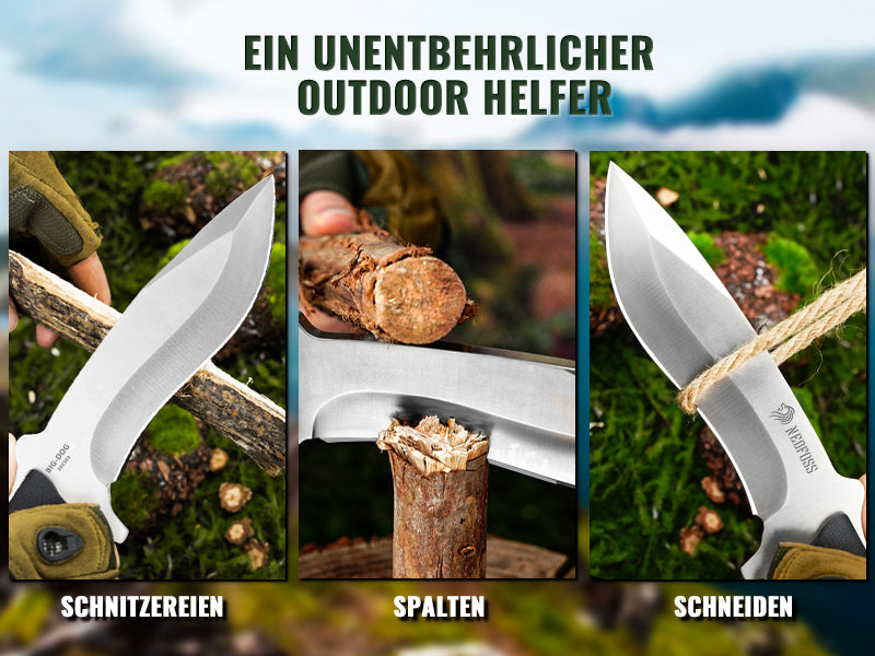 NedFoss BIG-DOG Outdoor Knife, 16.5CM Full Tang Hunting Knife with Kydex Sheath & G10 Handle, 5.5CM Thick Large Survival Knife