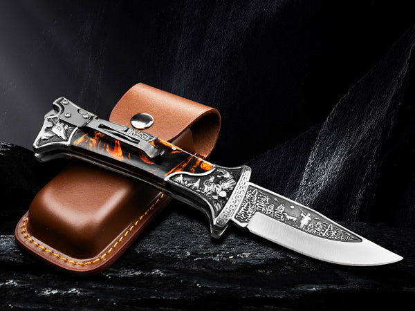 Nedfoss TIGER ROAR Two-Hand Folding Knife, TIGER ROAR Pocket Knife with Belt Clip, EDC Knife with Back Lock, Outdoor & Hunting Folding Knife in Beautiful Design, Sharp