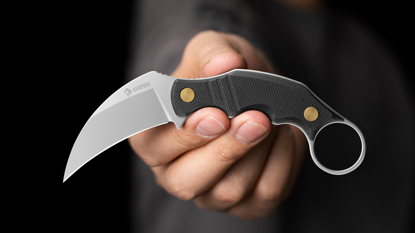 NedFoss Couteau de cou VULTURE, 6 cm Acier 14C28N FULL TANG Couteau d'extérieur Survie avec manche G10 et étui Kydex, mini couteau fixe dans une boîte cadeau pour collection, camping