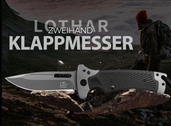 LOTHAR RHINO Folding Knife, 10.3cm Large Pocket Knife with G10 Handle, Liner Lock, Outdoor Survival Knife with Clip for Camping, Bushcraft, Robust & Durable