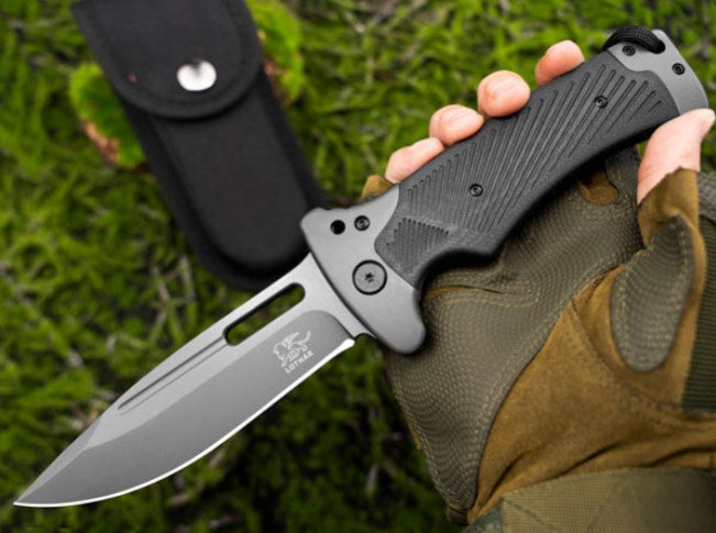LOTHAR RHINO Folding Knife, 10.3cm Large Pocket Knife with G10 Handle, Liner Lock, Outdoor Survival Knife with Clip for Camping, Bushcraft, Robust & Durable