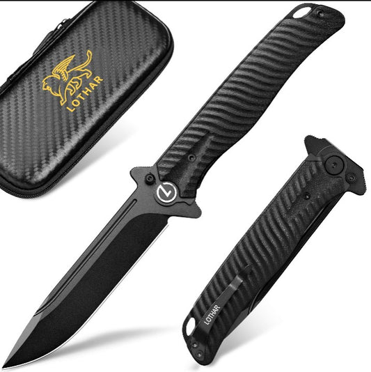 LOTHAR PHOENIX 2 Klappmesser, Scharfe D2 Stahl Klinge Jagdmesser, Messer Outdoor mit G10 Griff, Einhandmesser mit Liner Lock, Geschenke für Männer (klein)